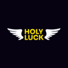 Logo van Holyluck Casino – gele letters tussen witte vleugels op zwart