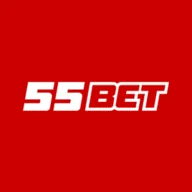 Logo van 55Bet Casino – witte letters op rode achtergrond